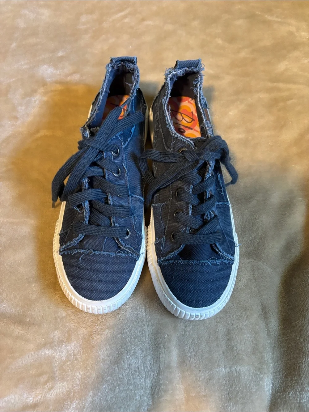 Women’s Navy Frayed Canvas Lace-Up Sneakers